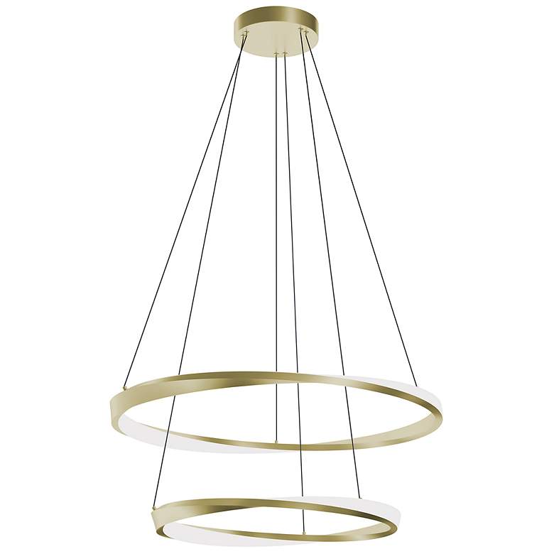 Image 2 Oberon 32" Wide Light Antique Brass 80W LED Double Pendant more views