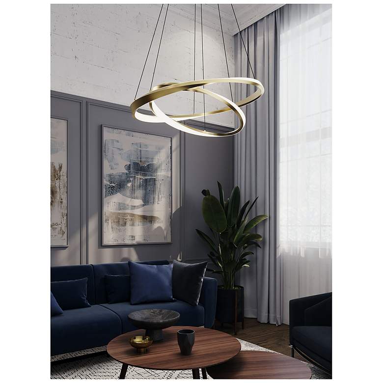 Image 3 Oberon 32" Wide Light Antique Brass 80W LED Double Pendant more views