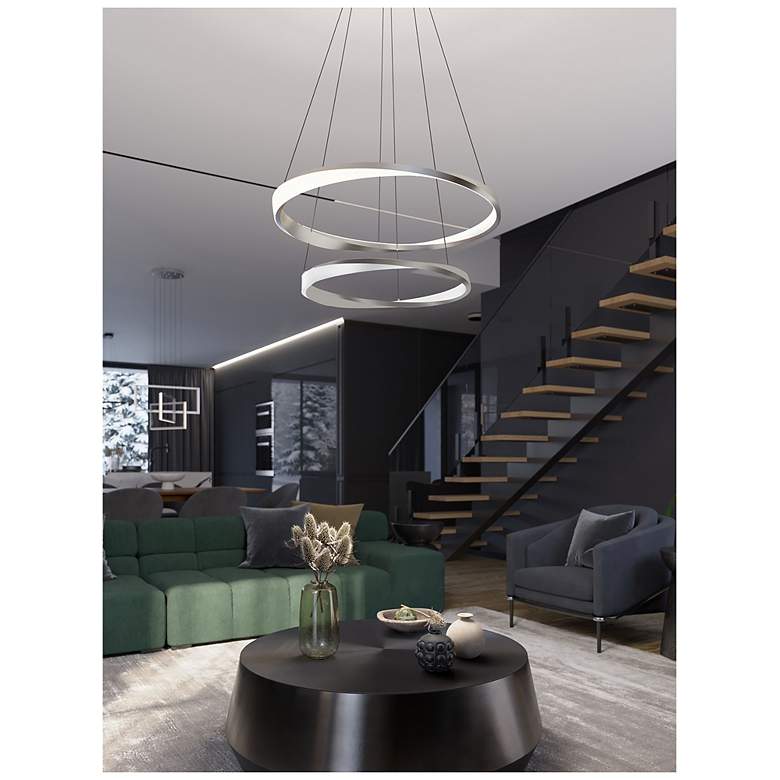 Image 3 Oberon 32" Wide Satin Nickel 80W LED Double Pendant more views