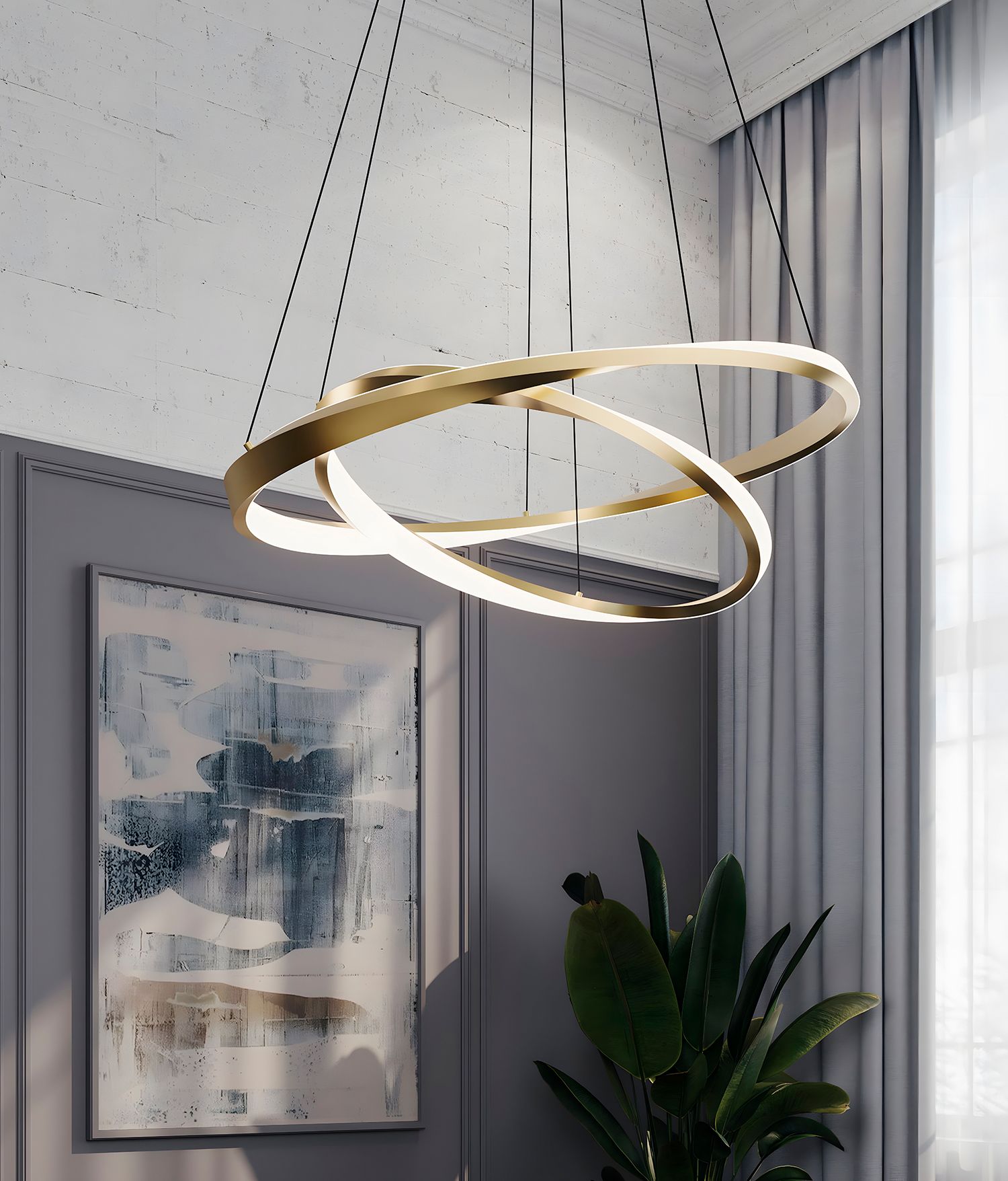 Image 3 Oberon 40"W Light Antique Brass Double LED Pendant w/ White Acrylic Shade more views