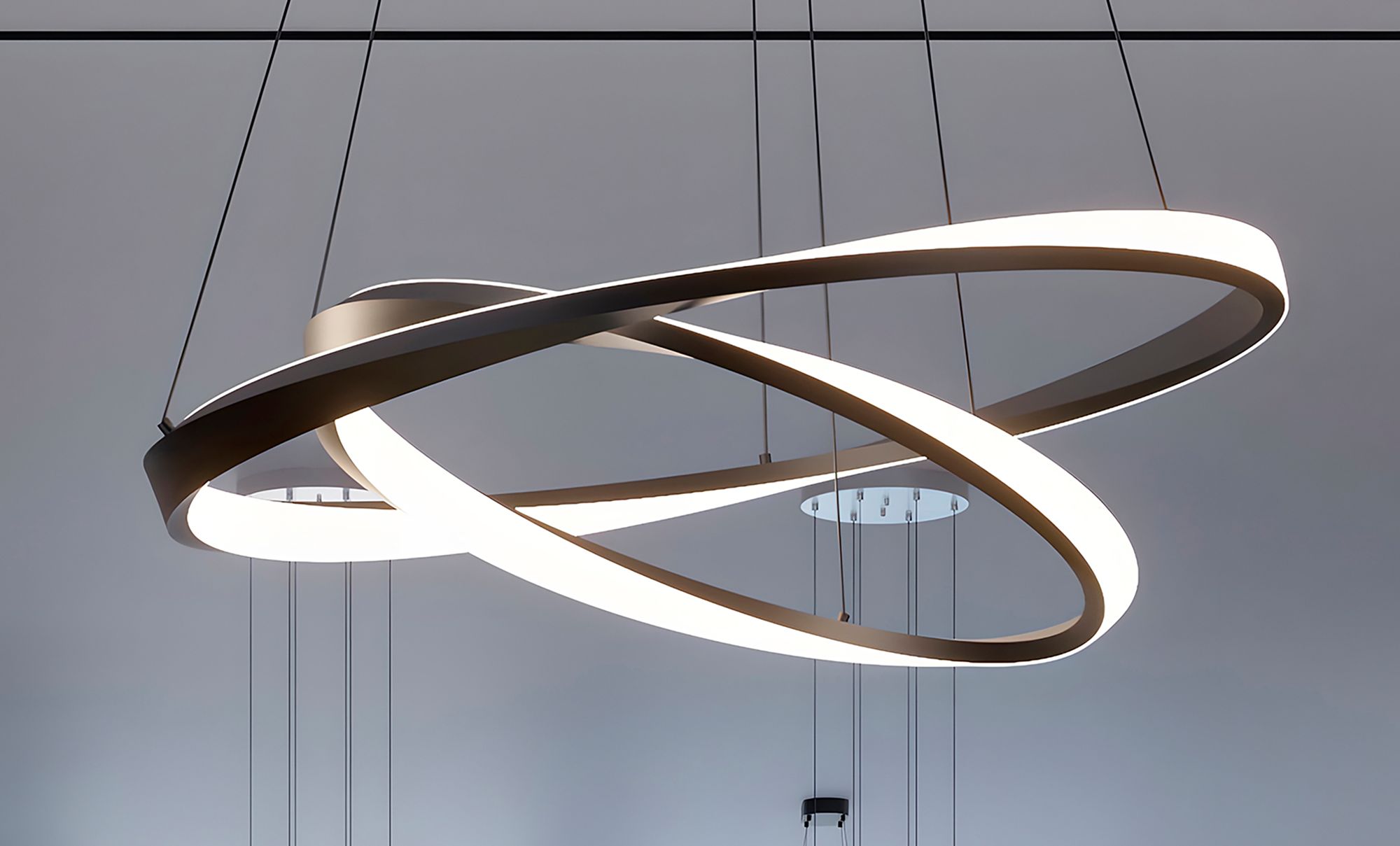 Image 3 Oberon 40" Wide Black Double LED Pendant with White Acrylic Shade more views