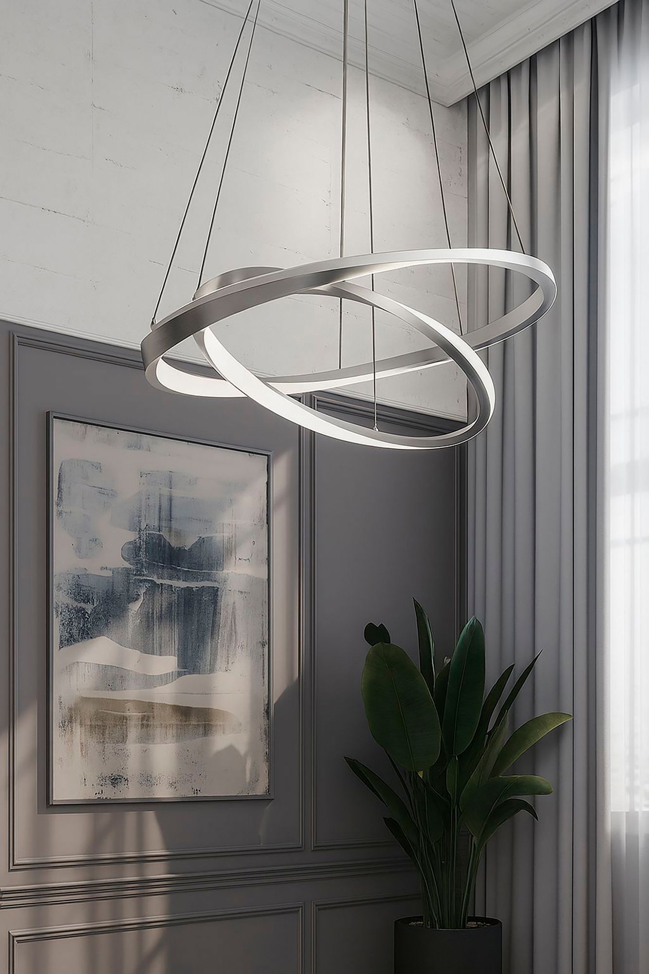 Image 3 Oberon 40" Wide Satin Nickel Double LED Pendant with White Acrylic Shade more views