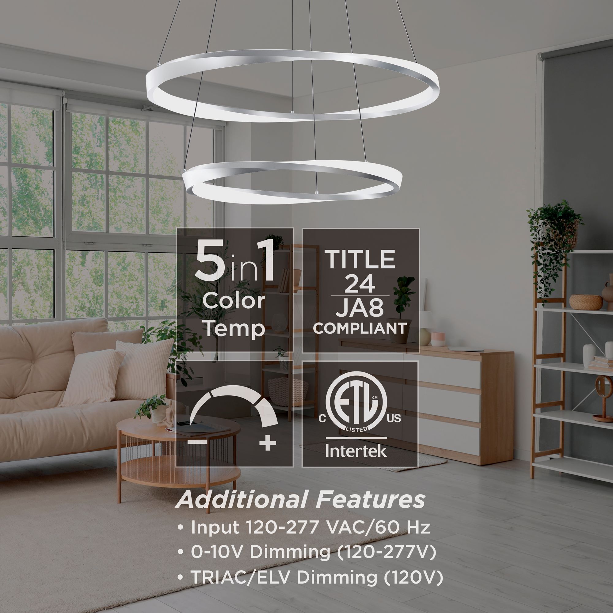 Image 5 Oberon 40" Wide Satin Nickel Double LED Pendant with White Acrylic Shade more views
