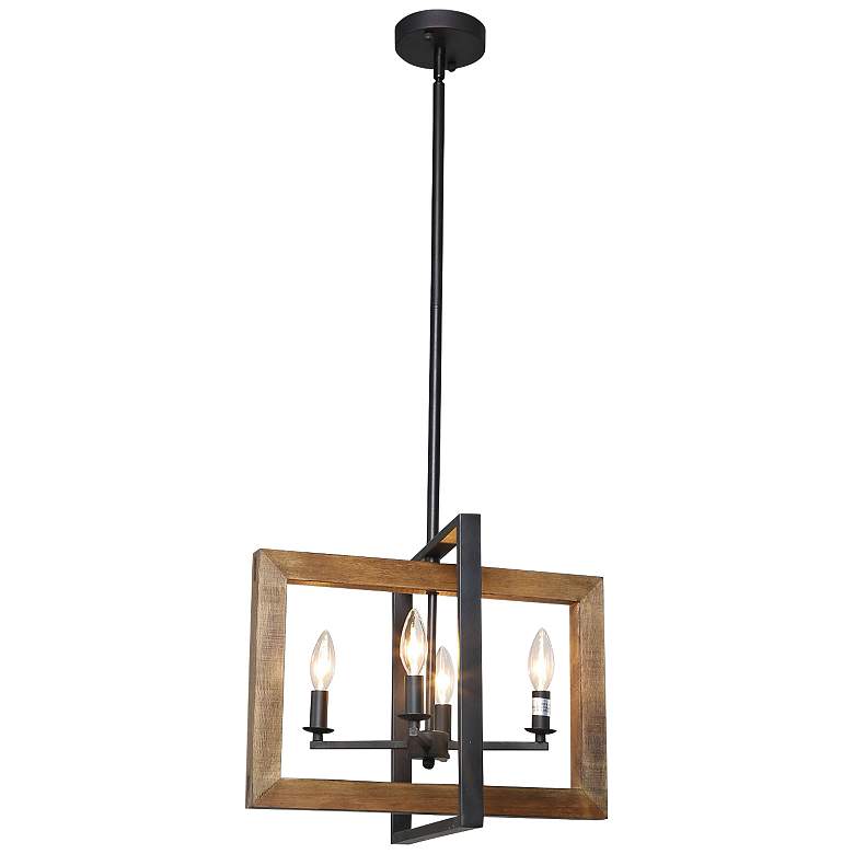 Image 2 Obilla 18 inch Wide 4-Light Open Rectangle Black and Wood Chandelier