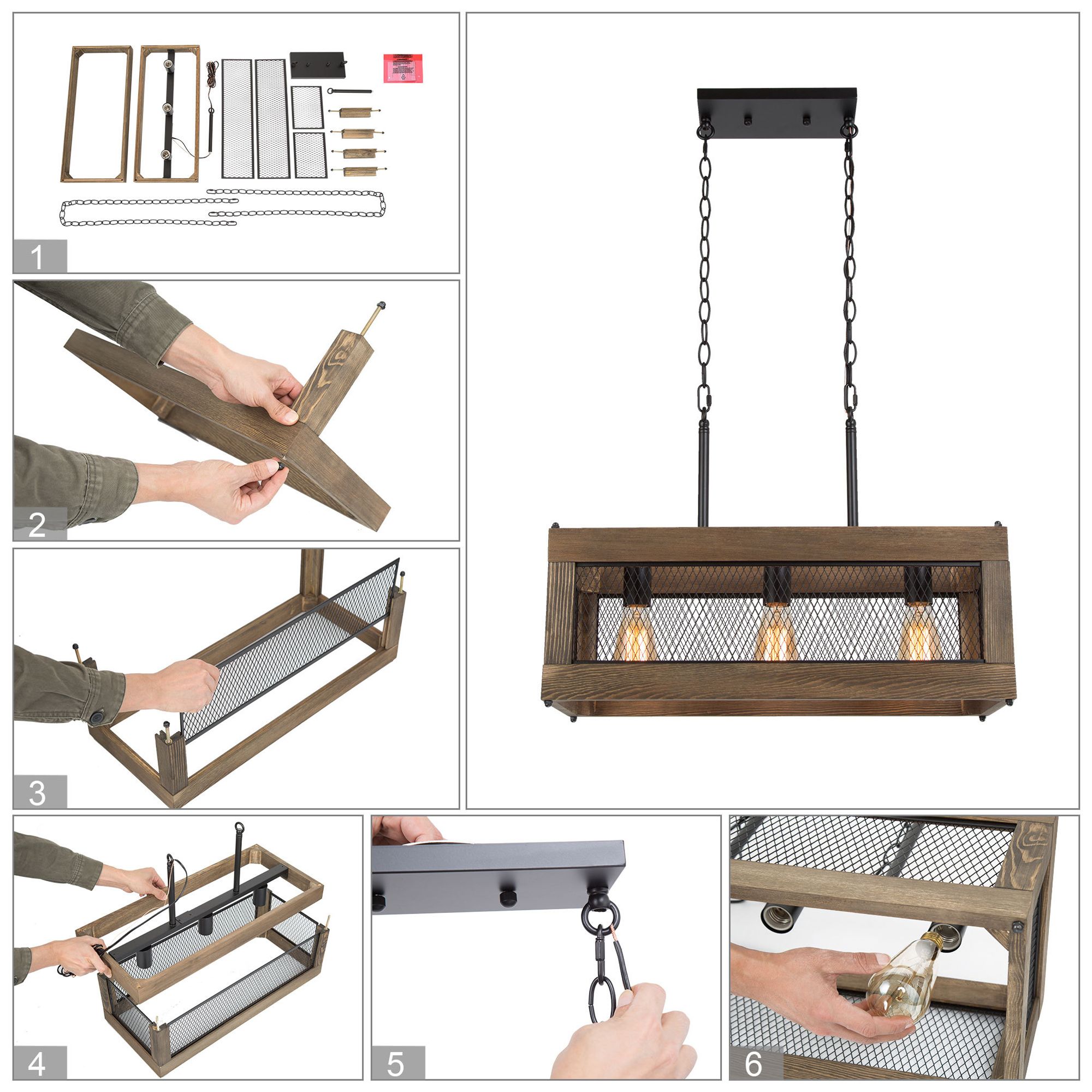 Obilla 23.6" Wide Wood Linear 3-Light Island Chandelier