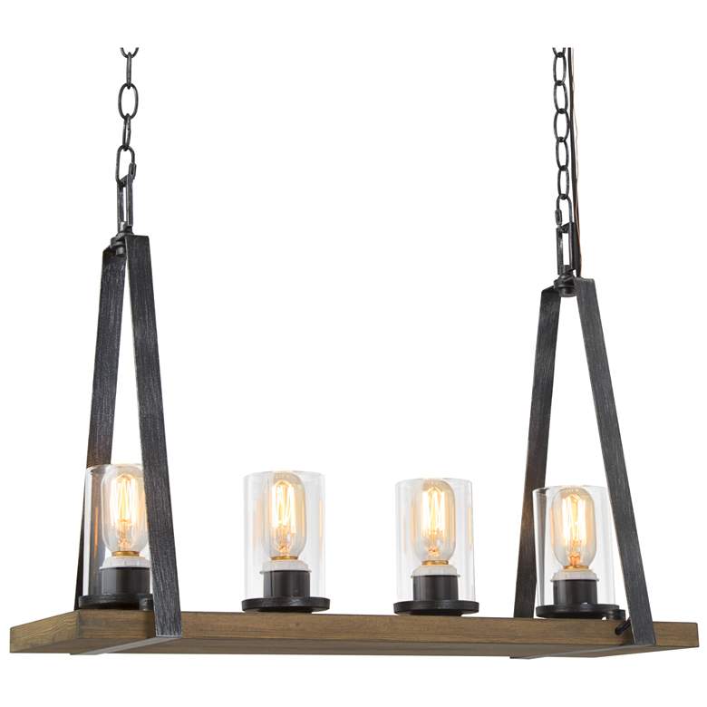 Image 1 Obilla 25.6" Wide Distressed Wood 4-Light Linear Chandelier