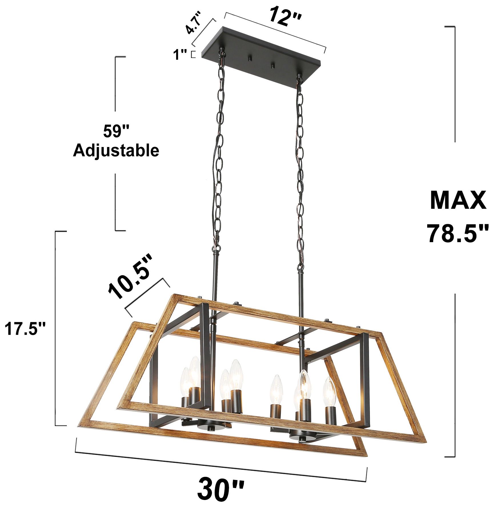 Obilla 29.9" Wide Faux Wood 8-Light Linear Chandelier