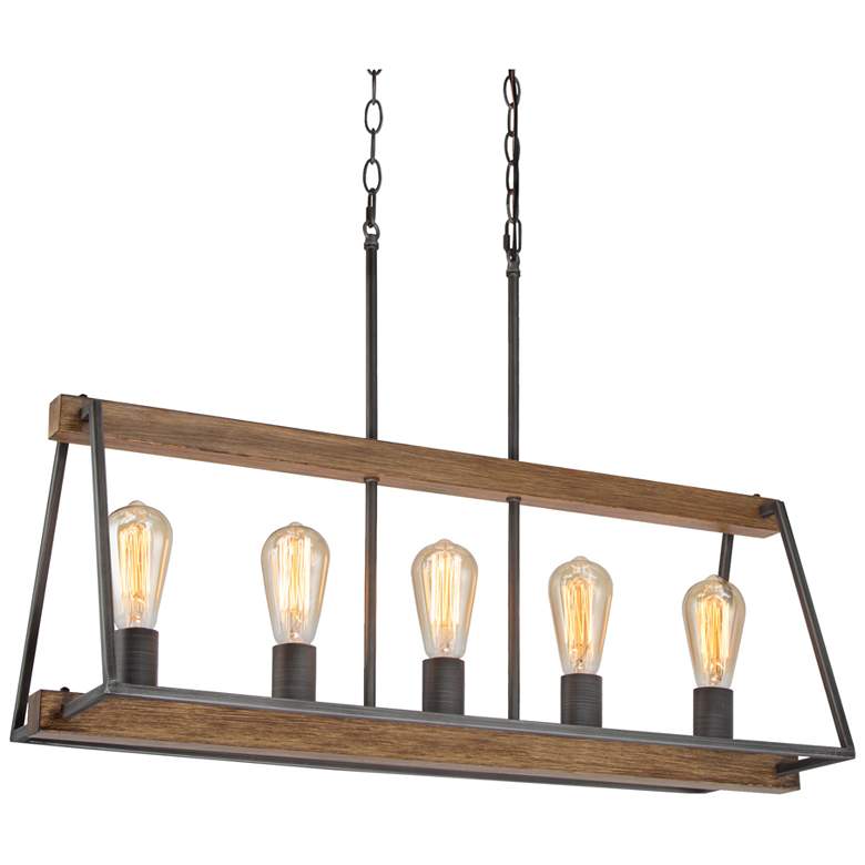 Image 1 Obilla 30.7" Wide 5-Light Rectangle Wood Grain Island Chandelier