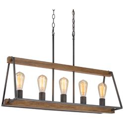 Obilla 30.7" Wide 5-Light Rectangle Wood Grain Island Chandelier