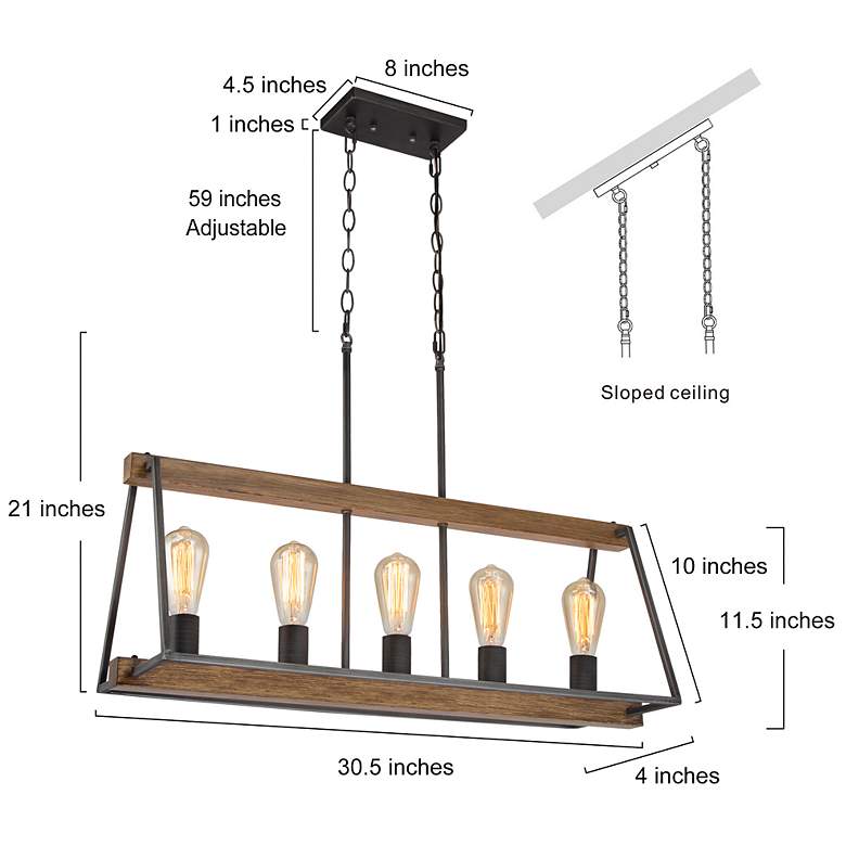 Image 6 Obilla 30.7" Wide 5-Light Rectangle Wood Grain Island Chandelier more views