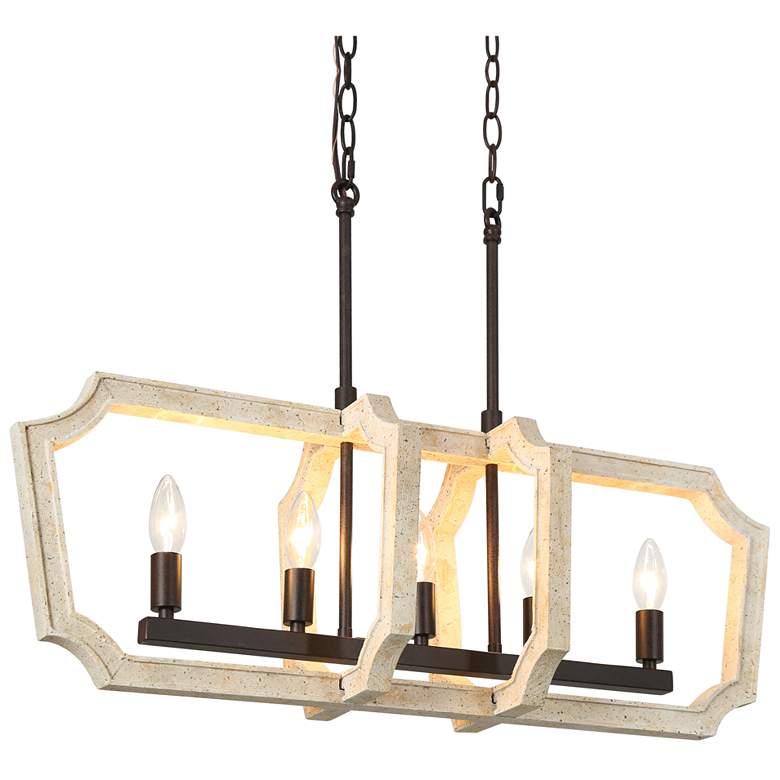 Image 1 Obilla 30" Wide Weathered Wood 5-Light Linear Chandelier
