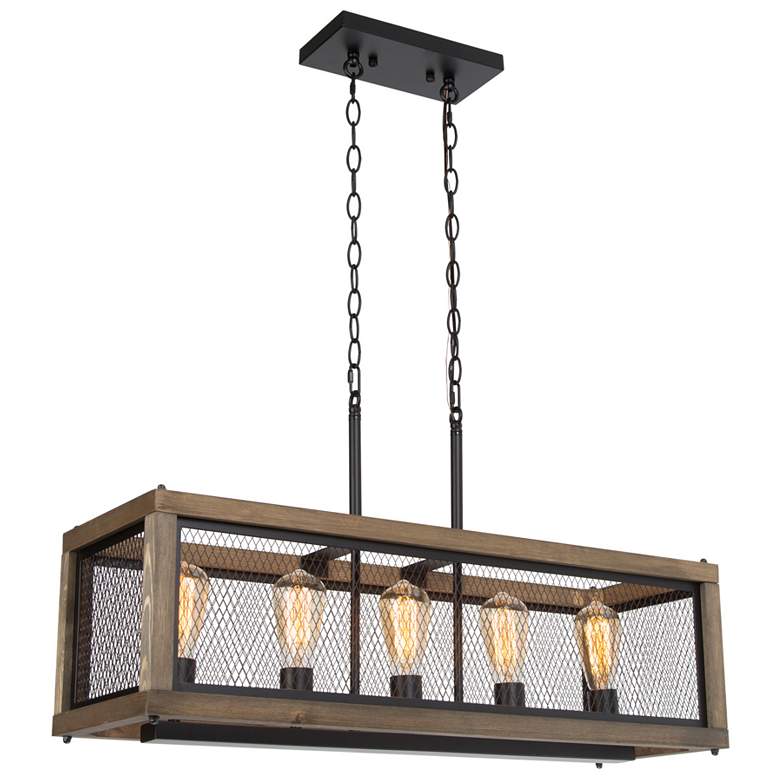 Image 1 Obilla 31.5" Wide Distressed Wood 5-Light Linear Chandelier