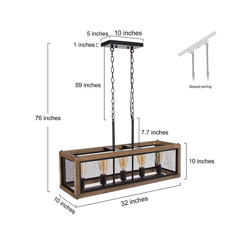 Image 6 Obilla 31.5" Wide Distressed Wood 5-Light Linear Chandelier more views