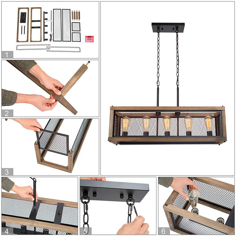 Image 7 Obilla 31.5" Wide Distressed Wood 5-Light Linear Chandelier more views