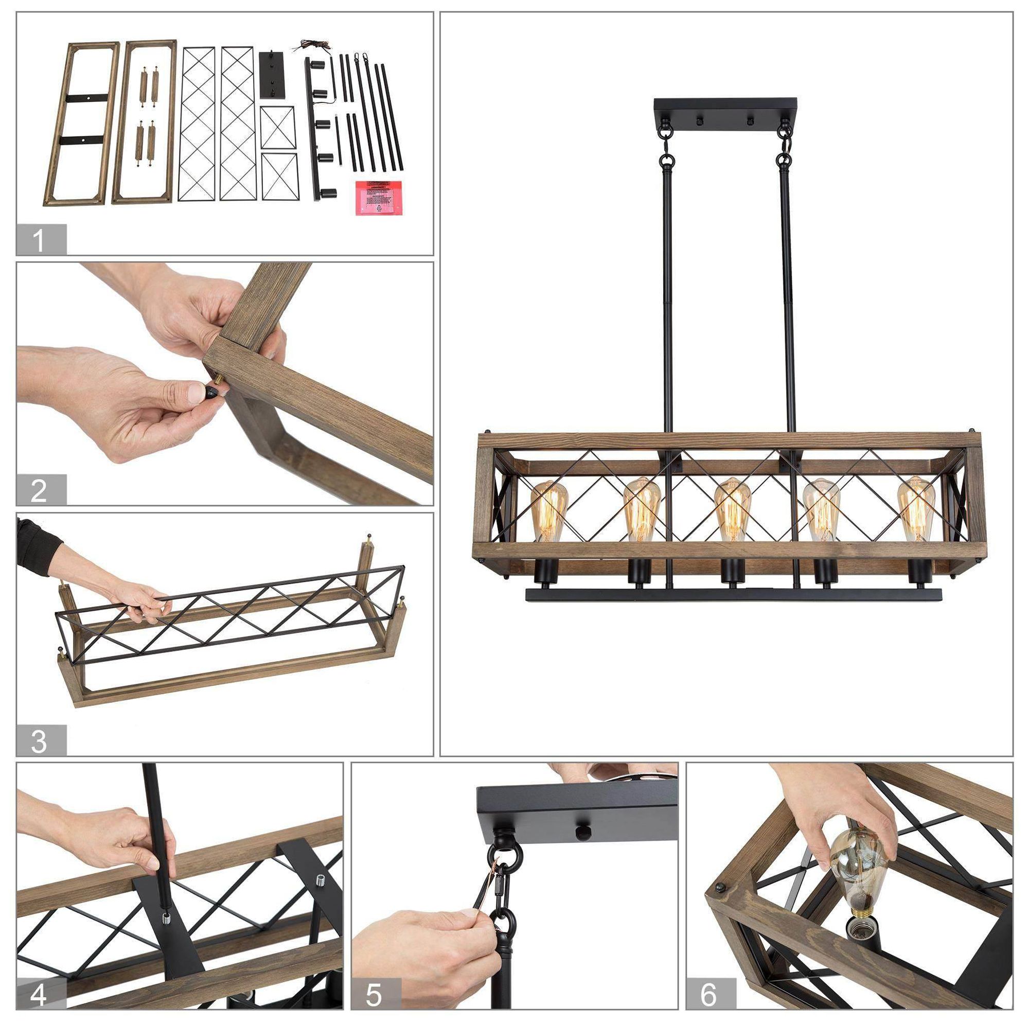 Image 6 Obilla Farmhouse 32" Wide 5-Light Wood Island Chandelier more views