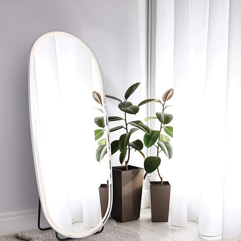 Image 1 Obon Gold 26 inch x 65 inch Oval LED Standing Floor Mirror