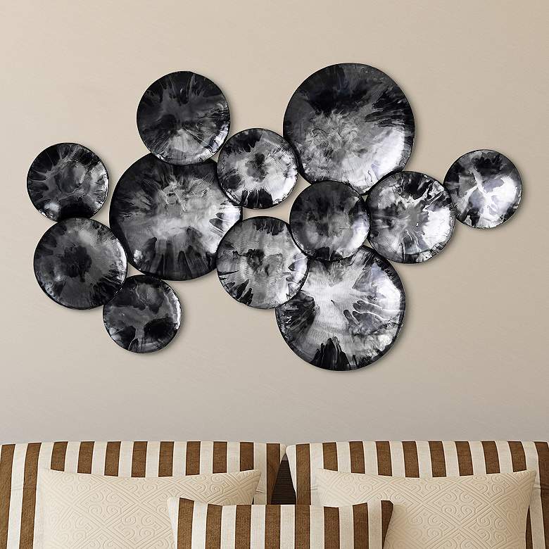 Image 1 Obsidian 48" Wide Black Gray Etched Metal Wall Sculpture