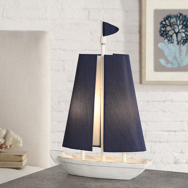 Image 1 Ocean Breeze 19 1/2 inch High White and Blue Sail Boat Accent Table Lamp