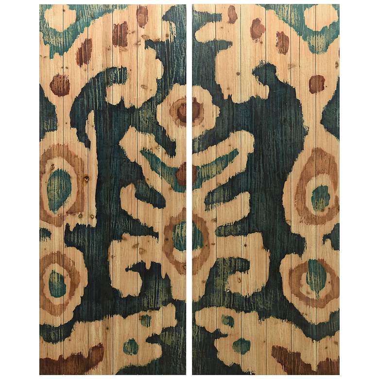 Image 2 Ocean Ikat AB 60 inch High 2-Piece Print Solid Wood Wall Art Set