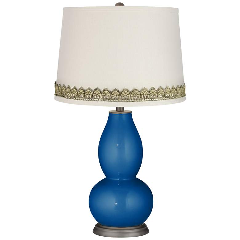 Image 1 Ocean Metallic Double Gourd Table Lamp with Scallop Lace Trim