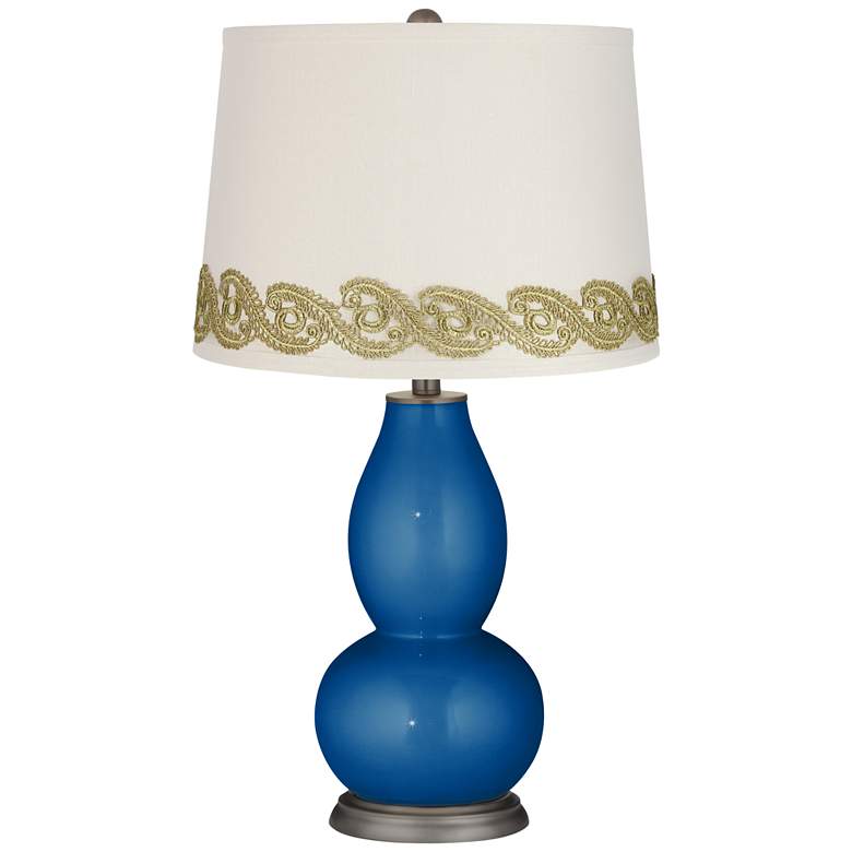 Image 1 Ocean Metallic Double Gourd Table Lamp with Vine Lace Trim
