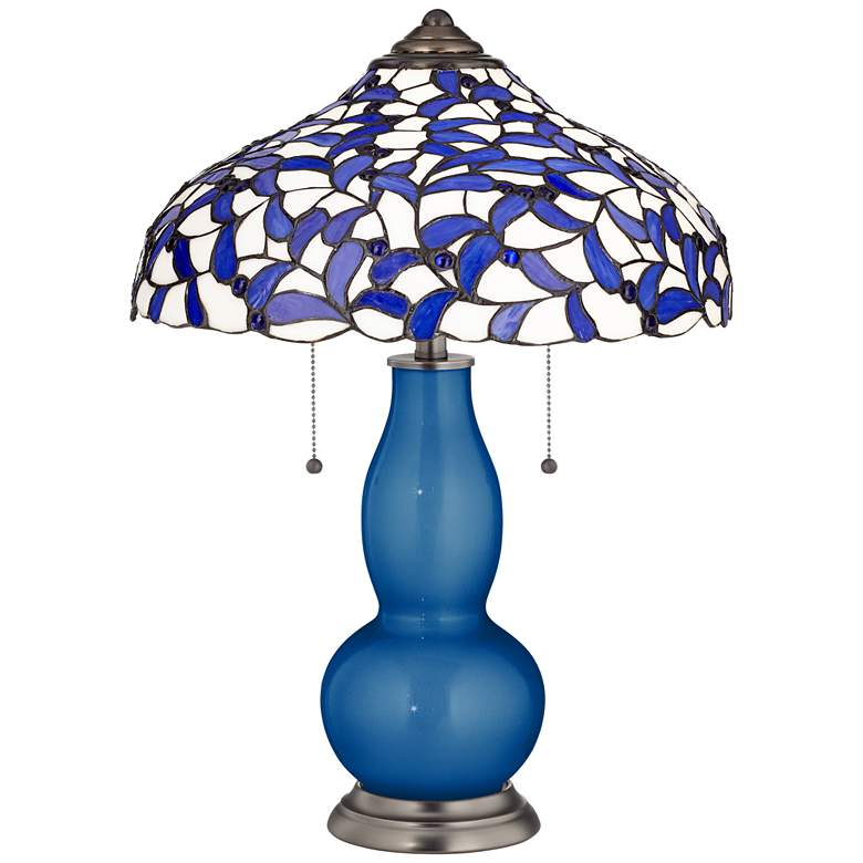 Image 1 Ocean Metallic Gourd Table Lamp with Iris Blue Shade