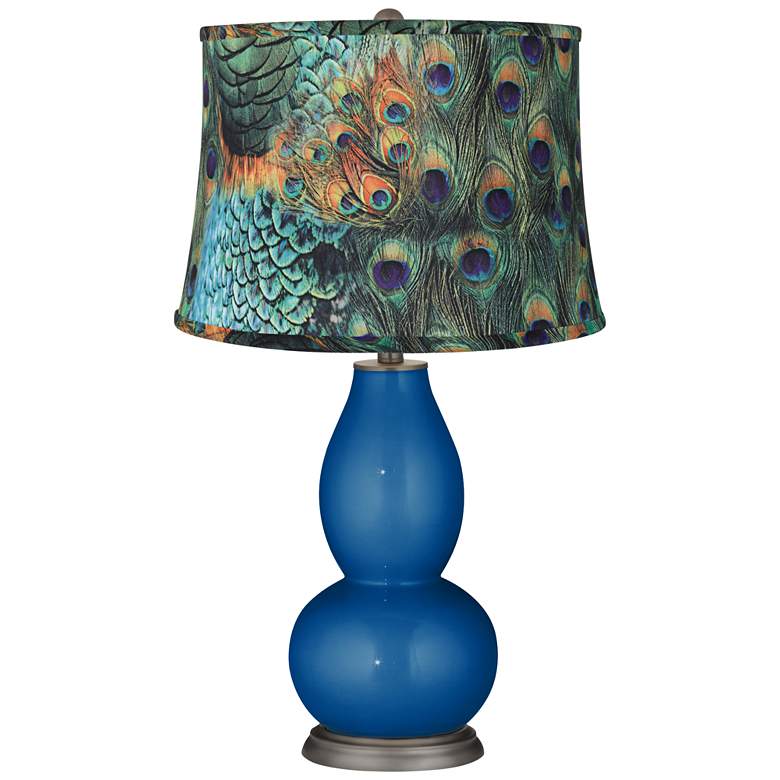Image 1 Ocean Metallic Peacock Print Double Gourd Table Lamp