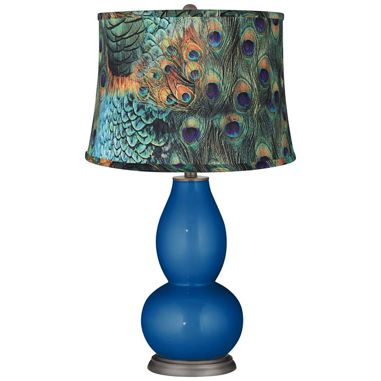 Image 1 Ocean Metallic Peacock Print Double Gourd Table Lamp