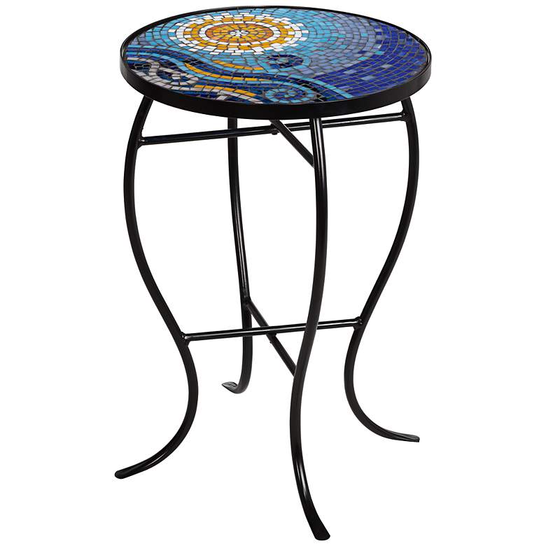 Image 2 Ocean Mosaic Black Iron Outdoor Accent Table