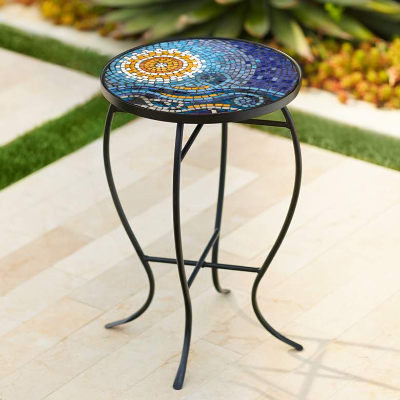 Image 1 Ocean Mosaic Black Iron Outdoor Accent Table