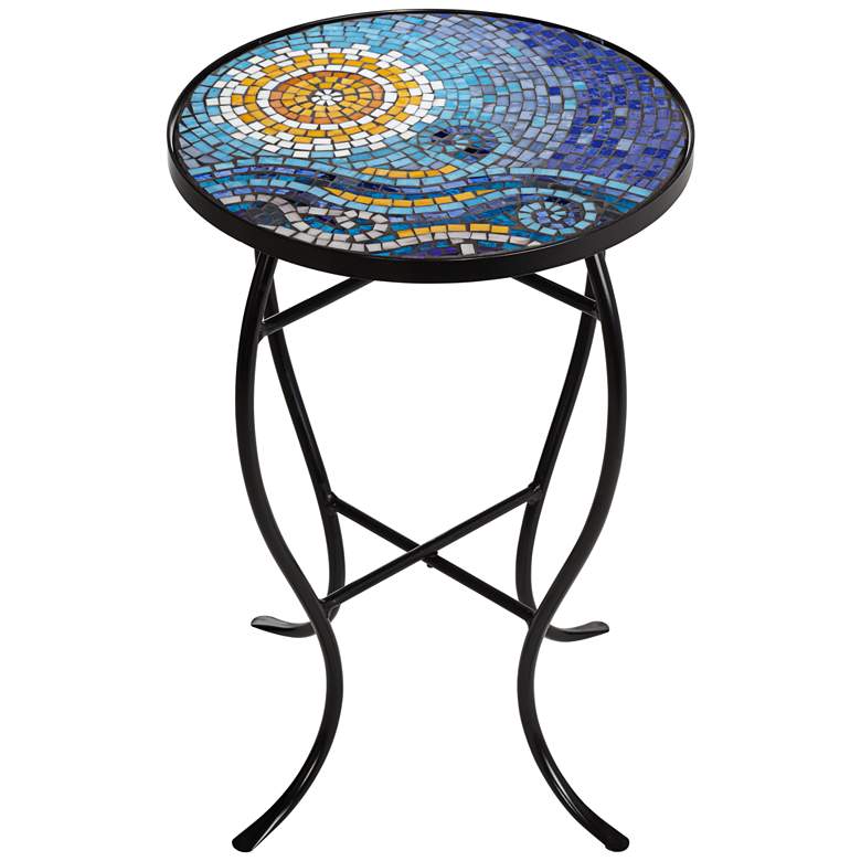 Image 5 Ocean Mosaic Black Iron Outdoor Accent Table more views