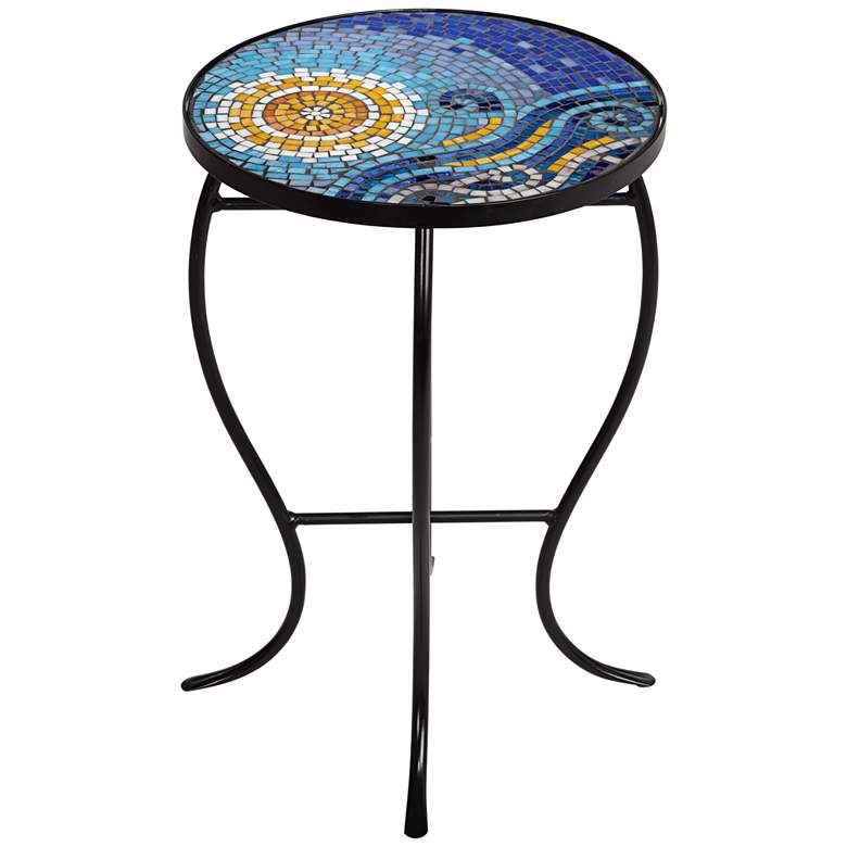 Ocean Mosaic Black Iron Outdoor Accent Table more views