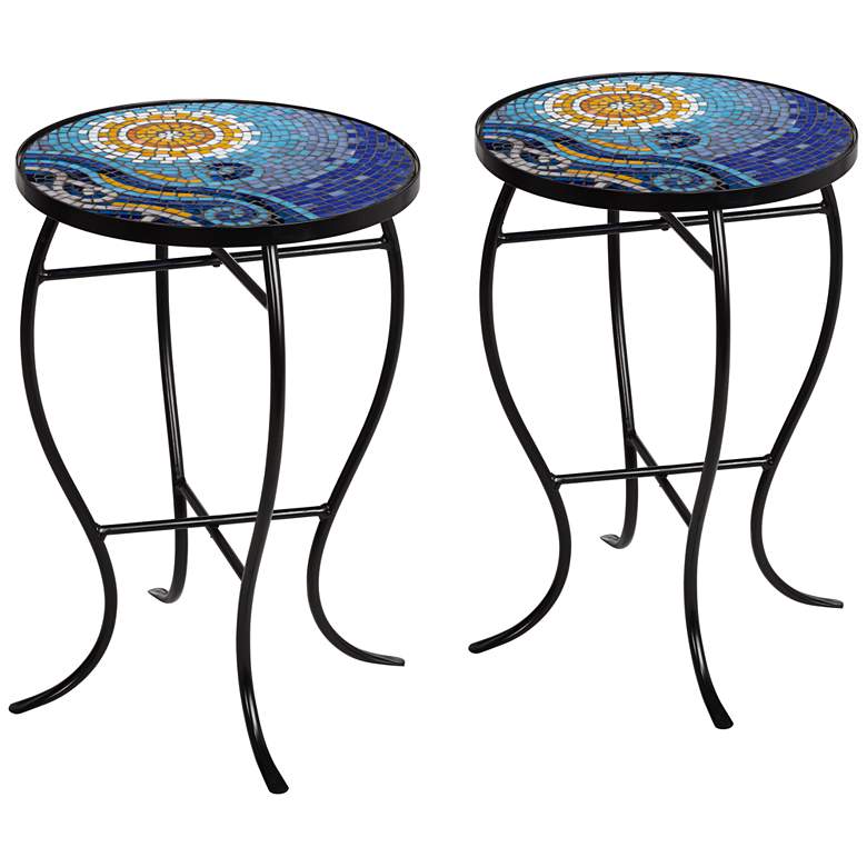 Image 1 Ocean Mosaic Black Iron Outdoor Accent Tables Set of 2