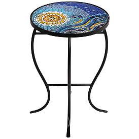 Image5 of Ocean Mosaic Black Iron Outdoor Accent Tables Set of 2 more views