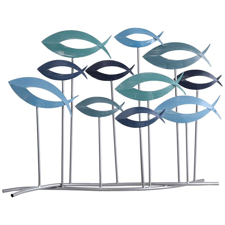 Image 1 Ocean School - Metal Table Top Abstract Sculpture Of Fish In Shades Of Blue