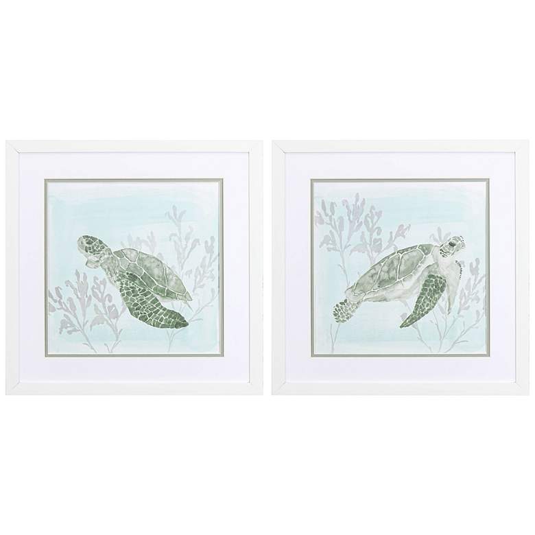 Image 3 Ocean Swim 17 inch Square 2-Piece Framed Wall Art Set