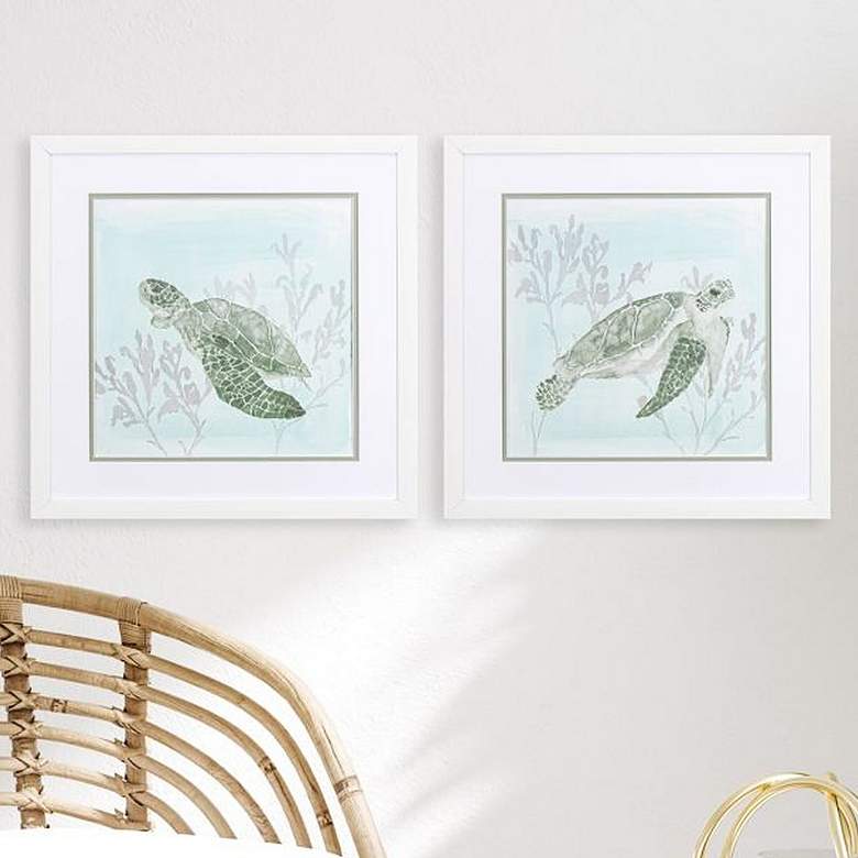 Image 2 Ocean Swim 17 inch Square 2-Piece Framed Wall Art Set