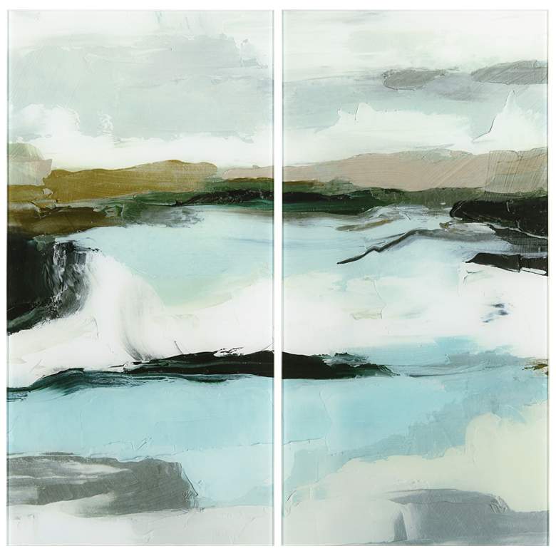 Image 1 Ocean Tide AB Frameless Reverse Printed Tempered Glass Wall Art Set of 2