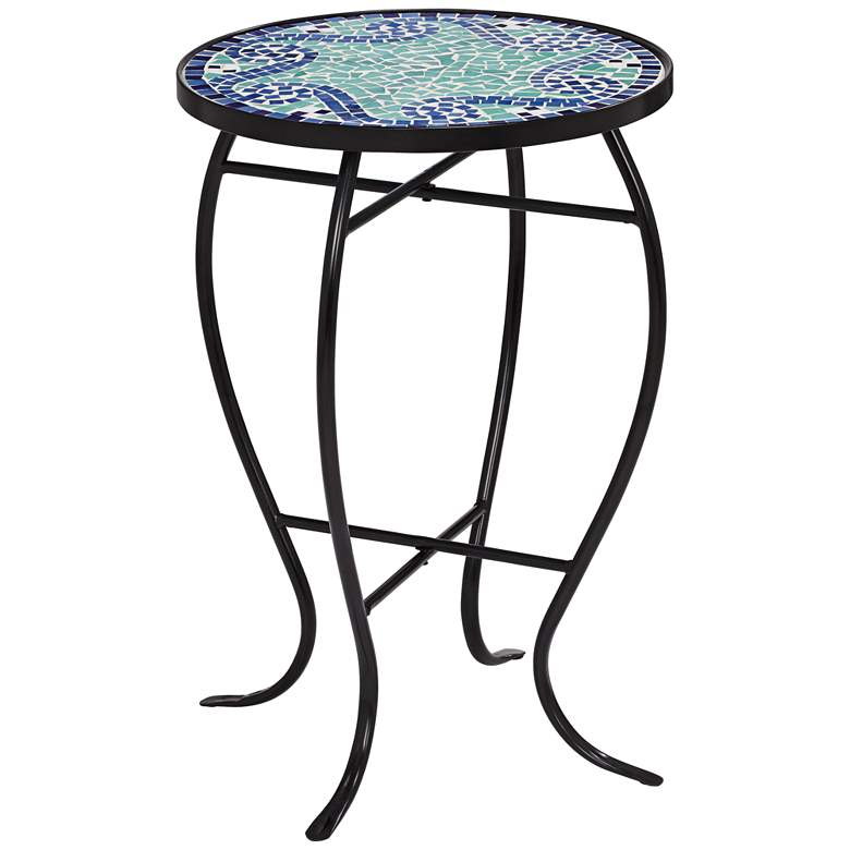 Image 2 Ocean Wave Mosaic Black Iron Outdoor Accent Table