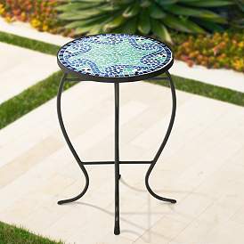 Image1 of Ocean Wave Mosaic Black Iron Outdoor Accent Table
