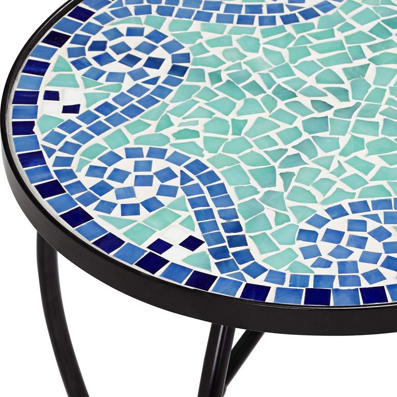 Image 3 Ocean Wave Mosaic Black Iron Outdoor Accent Table more views
