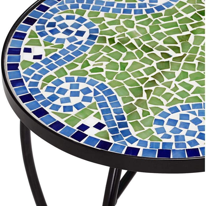 Image 3 Ocean Wave Mosaic Black Iron Outdoor Accent Table more views