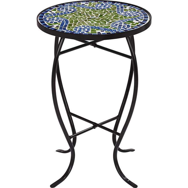 Image 5 Ocean Wave Mosaic Black Iron Outdoor Accent Table more views