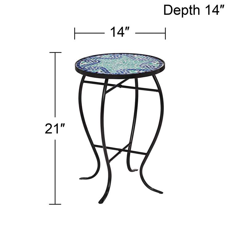 Image 7 Ocean Wave Mosaic Black Iron Outdoor Accent Table more views