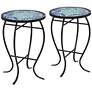 Ocean Wave Mosaic Black Iron Outdoor Accent Tables Set of 2
