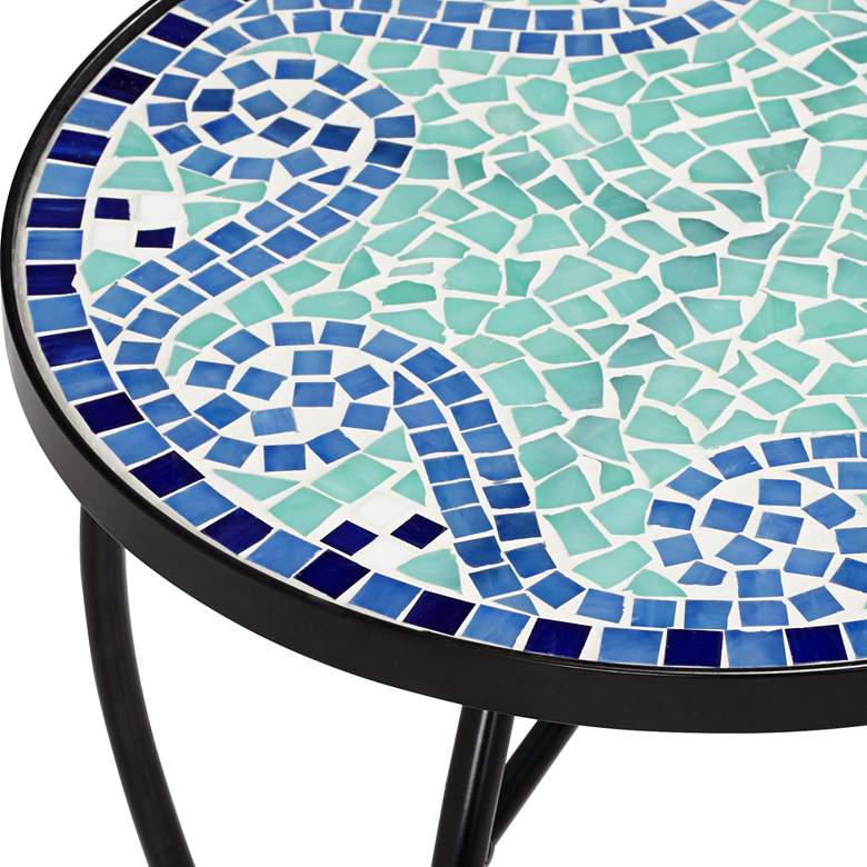 Image 2 Ocean Wave Mosaic Black Iron Outdoor Accent Tables Set of 2 more views