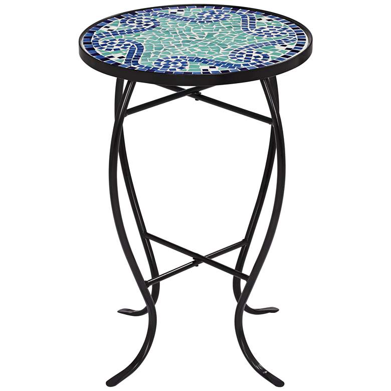 Image 4 Ocean Wave Mosaic Black Iron Outdoor Accent Tables Set of 2 more views