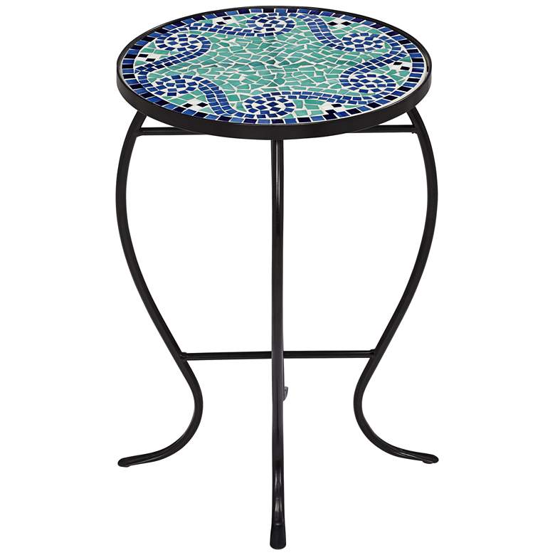 Image 5 Ocean Wave Mosaic Black Iron Outdoor Accent Tables Set of 2 more views