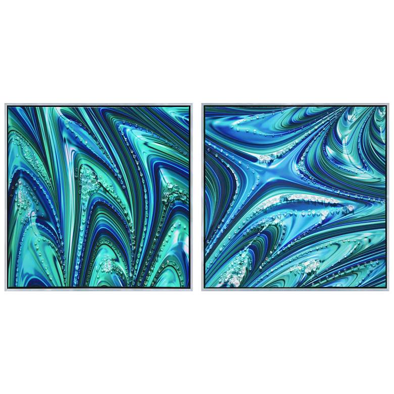 Image 1 Ocean Waves I & II Crystallus Epoxy Coated Framed Blue Canvas Wall Art