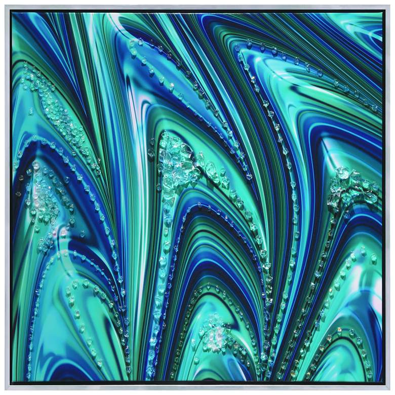 Image 1 Ocean Waves I Crystallus Epoxy Coated Wrapped Framed Blue Canvas Wall Art